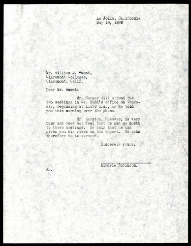 Airdrie S. Robinson letter to William S. Ament, 1936 May 19