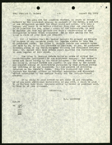 Harry L. Smithton's Letter to Hon. Charles C. Haines