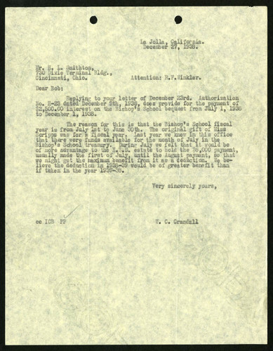 W. C. Crandall's Letter to R. F. Winkler for Harry L. Smithton