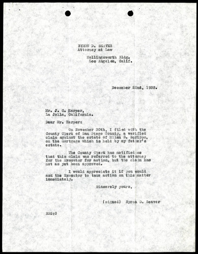 Byron D. Seaver's Letter to J.C. Harper, 22 December, 1932