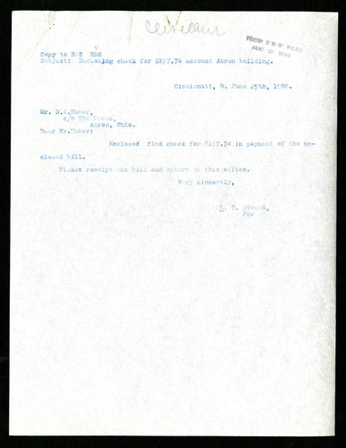 Letter from L. T. Atwood to R. A. Huber, 1908-06-29