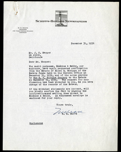 H.E. Neave's Letter to J.C. Harper, 31 December, 1936