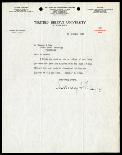 Sidney S. Wilson's Notification to Newton D. Baker