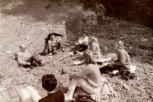 Professor Guthrie and President Atherton with students during retreat