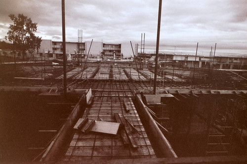 Construction of Avery Hall with Mead Hall in the background