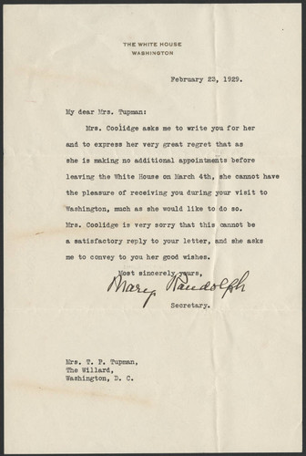 Grace Goodhue Coolidge correspondance to Thomas P. Tupman