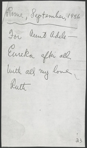 Ruth letter for Aunt Adele, 1956 September