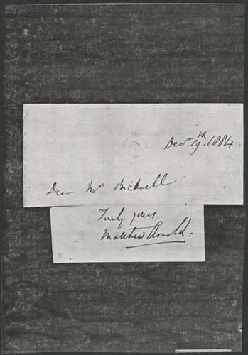 Matthew Arnold salutation and signature to William Alfred Bicknell, 1884 December 19