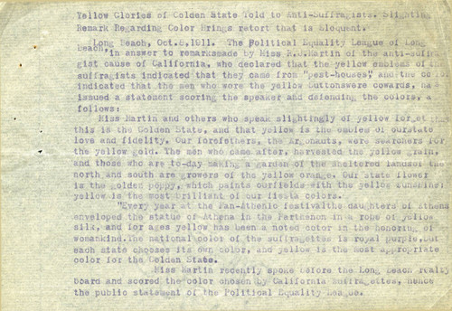 Yellow glories of golden state told to anti-suffragists