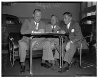 George Olson, Les Vogel and Don Gilmore, car dealers drive