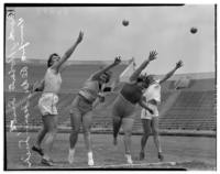 Martha Smith, Roberta Smith, Winifred Adler and Jeanne Smith, women's sports at Kezar Stadium