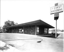 Exterior views of the Healdsburg branch of the First National Bank, Healdsburg, California, 1969