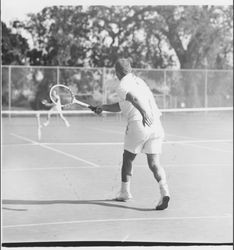 Playing tennis at Howarth Park, Santa Rosa, California, 1970