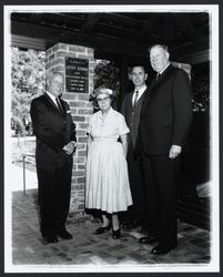 Rotary Club members installing a plaque at Burbank Gardens in memory of Luther Burbank, Santa Rosa , California, 1962