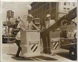 Construction equipment in Courthouse Square, Santa Rosa, California, 1968