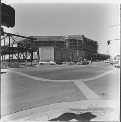 Steel frame construction at Santa Rosa Plaza, Santa Rosa, California, 1981