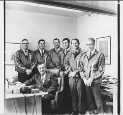 Edwin Zumwalt and sales staff of Zumwalt Plymouth, Santa Rosa, California, 1969