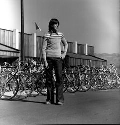 Mattei Brothers men's and women's fashions modeled amongst the bicycles at Sonoma State