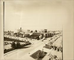 Aerial view of downtown Santa Rosa, California, from intersection of First and D Streets, 1977