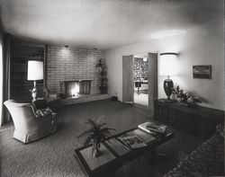 Living rooms in model homes at Petaluma Gardens, Petaluma, California, 1966