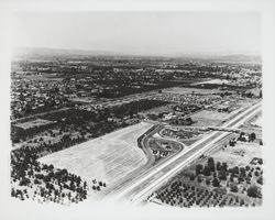 Aerial view north at Hearn Avenue-Highway 101 overpass, Santa Rosa, California, 1962