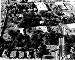 Santa Rosa, California, looking north from the Santa Rosa Creek to 3rd Street (aerial view), September 25, 1962