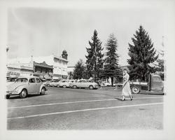 Leah Hemenover crossing Petaluma Blvd, Petaluma, California, 1959