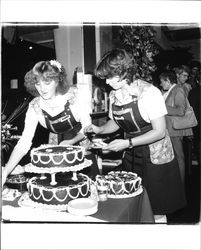 Cake cutting at Sonoma Cheese Factory's 50th anniversary party, Sonoma, California, 1981