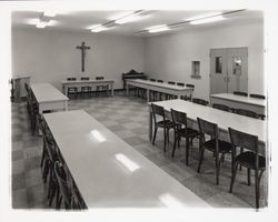 Dining room at Ursuline residence hall, Santa Rosa, California, 1960