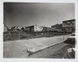 Clearing land in 400 block of 5th Street for a parking lot, Santa Rosa , California, 1964