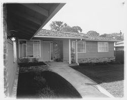 Entryway to Saint Francis Acres model home at 5740 Monte Verde Road, Santa Rosa, California, 1958