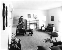 Living rooms in model homes at Petaluma Gardens, Petaluma, California, 1966