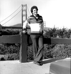 Mattei Brothers men's and women's fashions modeled near the Golden Gate Bridge