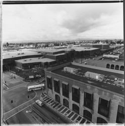 View of Santa Rosa Plaza under construction from the roof of the AT&T Building, 520 Third Street, Santa Rosa, California, 1981