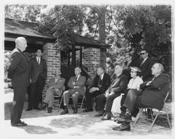 Rotary Club members installing a plaque at Burbank Gardens in memory of Luther Burbank, Santa Rosa, California, 1962