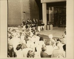 Unidentified musical group performing inside the new Sears store, Santa Rosa, California, 1980