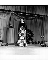 Peggy Ann Brewer in the Miss Sonoma County evening gown competition, Santa Rosa, California, 1971