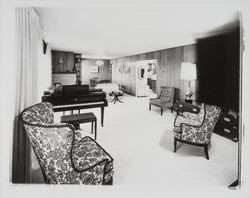 Living rooms of Hidden Valley subdivision model homes, Santa Rosa, California, 1966