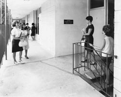 Exterior scene at Burbank Business College, Santa Rosa, California, July 11, 1966