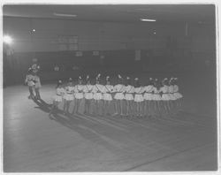 Line of roller skaters at the Skating Revue of 1957, Santa Rosa, California, April, 1957