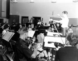 Corrick Brown conducting a rehearsal of the Santa Rosa Symphony, Santa Rosa, California, 1962