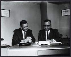 Mr. Howard and R.B. McConkie at Roseland Office of the Exchange Bank, Santa Rosa, California, 1961