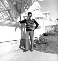 Mattei Brothers men's and women's fashions modeled outdoors at the Golden Gate Park Conservatory