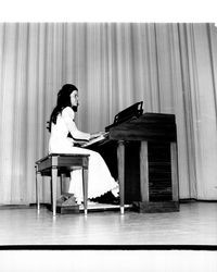 Rene Beck in the talent portion of the Miss Sonoma County pageant, Santa Rosa, California, 1971