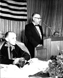 Unidentified speakers and honoree at Knights of Columbus meeting, Santa Rosa, California, September 7, 1967