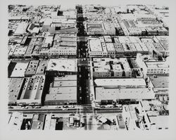 Aerial view of B Street from 3rd to Ross Streets and surrounding area, Santa Rosa, California, 1954
