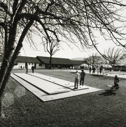 Shuffle board and swimming pool at Rancho de Napa Mobile Home Estates, Yountville, California, about 1971