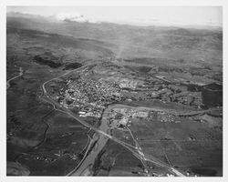 Aerial view of US Highway 101 under construction south of Healdsburg, California, 1963