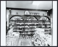 Wine display at the Sonoma Cheese Factory, Sonoma, California, 1972