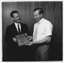 Award being presented at National Controls, Santa Rosa, California, 1971